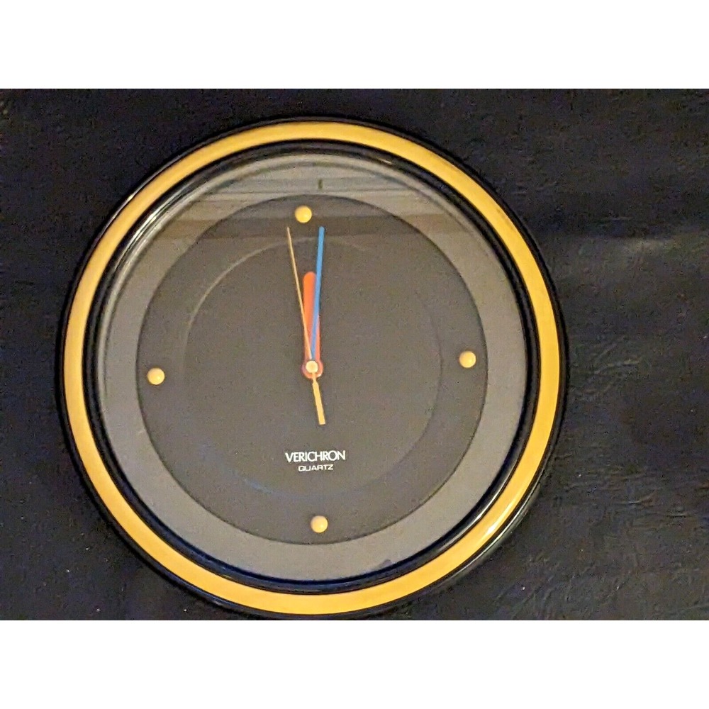 1980 Verichron Mid Century Modernist Colorblock Yellow Black Wall Clock Working